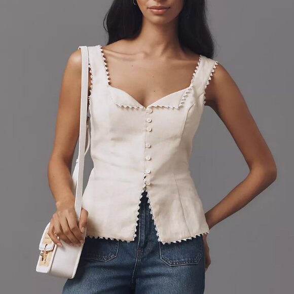 NWT Reformation Viola Linen Top Sz2 Sugar Cream Beige French Causal - Picture 3 of 16